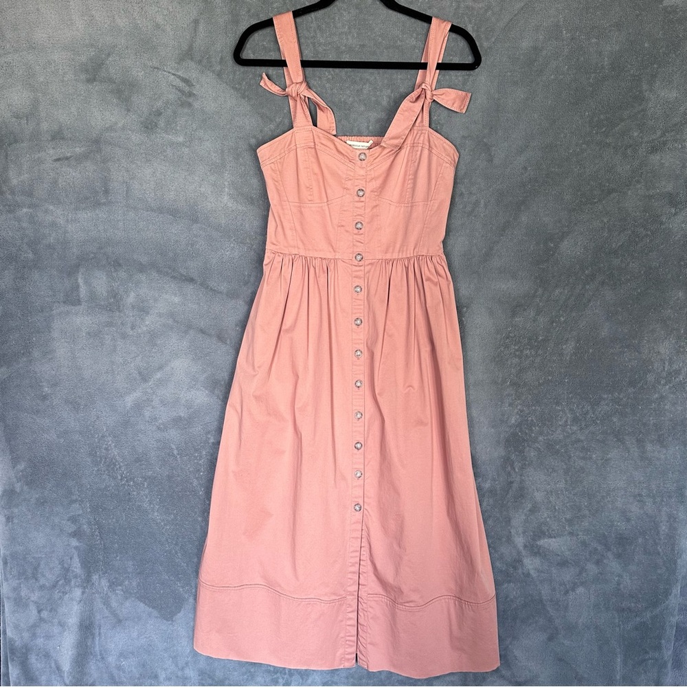 Rebecca Taylor Dusty Pink Corset Button-Front Midi Dress with Tie Straps sz 8